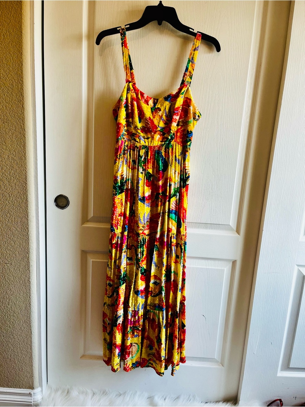 FARM Rio for Anthropologie Floral Clip Dot Tiered Maxi Dress Size S Yellow - Picture 4 of 11